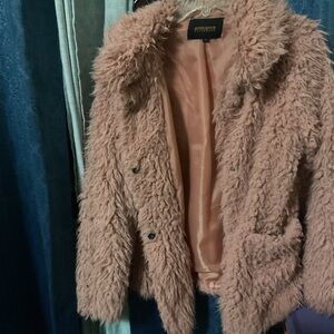 Ambiance Outerwear Women's Pink Faux Fur Teddy JACKET Medium Loose Fit